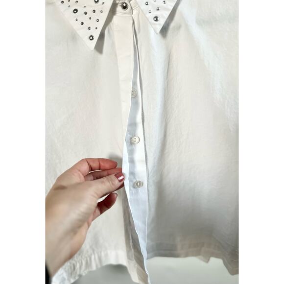 Zara Cropped White Embellished Collar Button Front Top - Picture 6 of 8